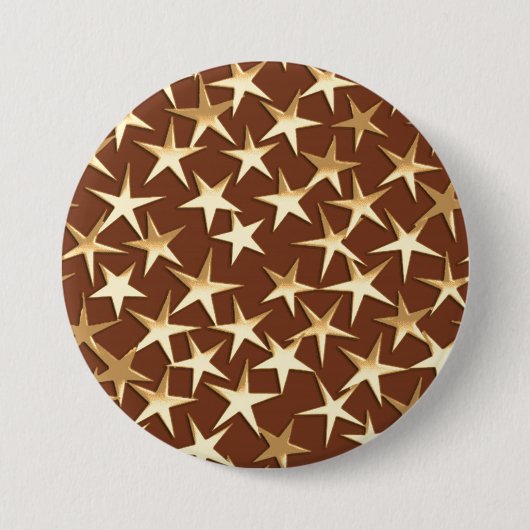 Goudsterren op chocoladebruin ronde button 7,6 cm (Voorkant)
