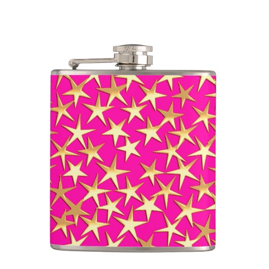 Goudsterren op de roze fuchsia roze heupfles (Voorkant)