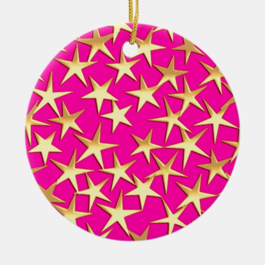 Goudsterren op de roze fuchsia roze keramisch ornament (Voorkant)