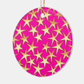 Goudsterren op de roze fuchsia roze keramisch ornament (Links)