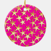 Goudsterren op de roze fuchsia roze keramisch ornament (Achterkant)