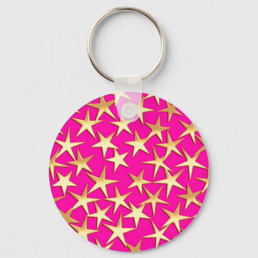 Goudsterren op de roze fuchsia roze sleutelhanger (Voorkant)