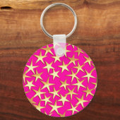 Goudsterren op de roze fuchsia roze sleutelhanger (Voorkant)