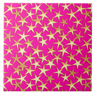 Goudsterren op de roze fuchsia roze tegeltje