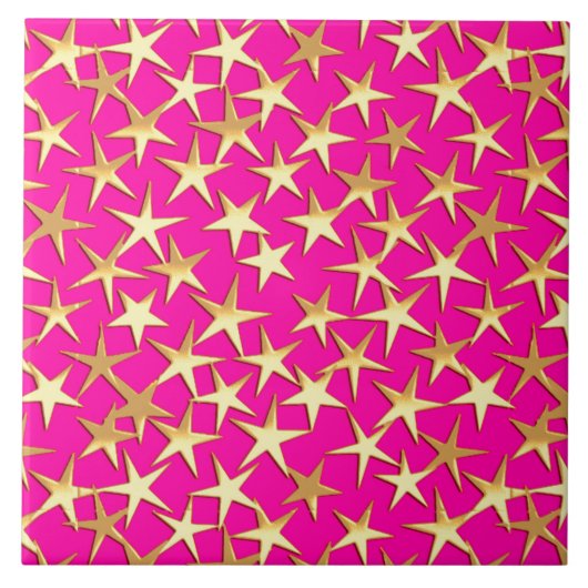Goudsterren op de roze fuchsia roze tegeltje (Voorkant)
