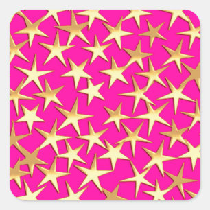 Goudsterren op de roze fuchsia roze vierkante sticker
