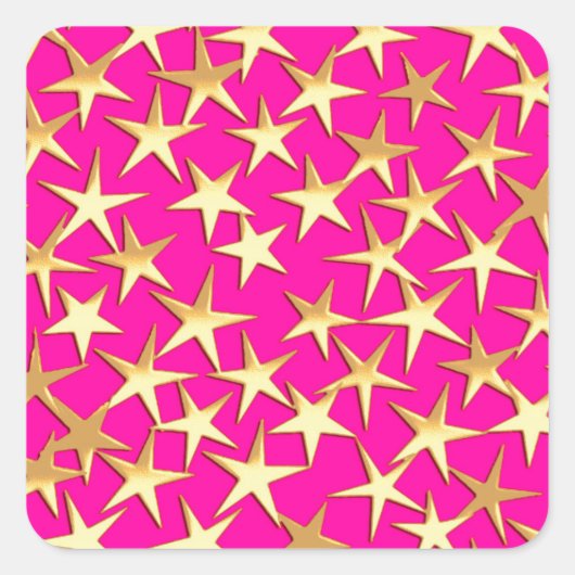 Goudsterren op de roze fuchsia roze vierkante sticker (Voorkant)