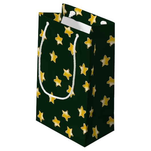 Goudsterren op groen klein cadeauzakje (Achterkant Gekanteld)