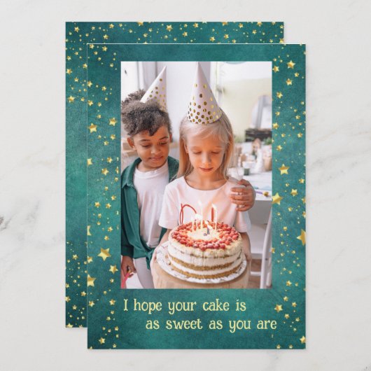 Goudsterren op groene Birthday Kaart (Voorkant / Achterkant)