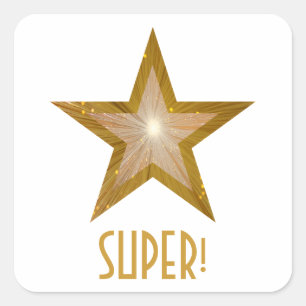 Goudsterren 'SUPER' vierkant, wit Vierkante Sticker
