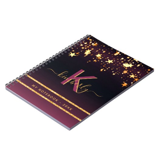 Goudsterren zwarte glittermonogram notitieboek (Linkerzijde)
