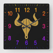 Goudstier met lange regenboogkleuren vierkante klok (Voorkant)