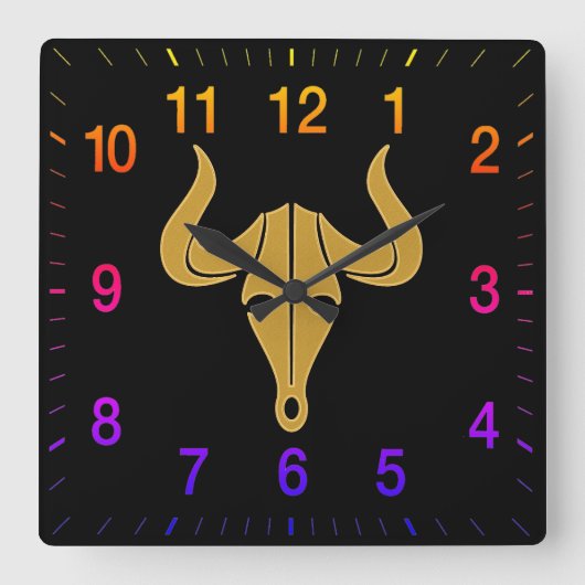 Goudstier met lange regenboogkleuren vierkante klok (Voorkant)