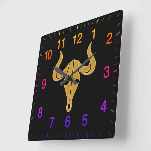 Goudstier met lange regenboogkleuren vierkante klok (Hoek)