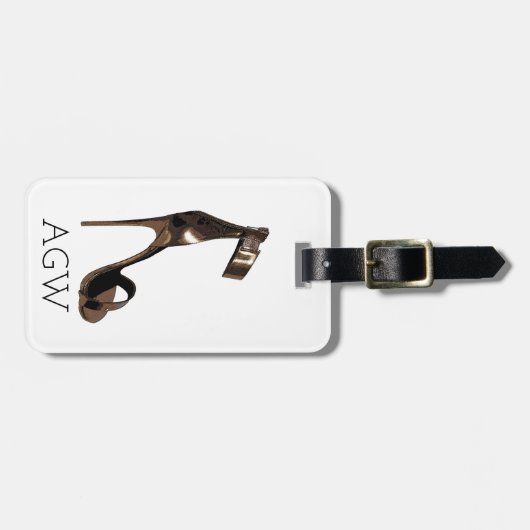 goudstiletto-sandles met uw monogram bagagelabel (Voorkant horizontaal)