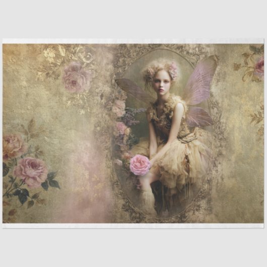 Goudstof, fee, Romantiek & Bloemen Tissuepapier (Voorkant)