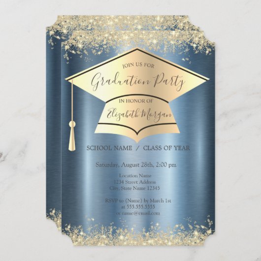 Goudstof, korrelkap, blauw Afstuderen Kaart (Voorkant / Achterkant)