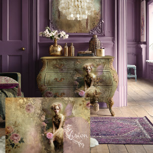 Goudstof, Vintage fee, Romantiek & Bloemmotief Tissuepapier