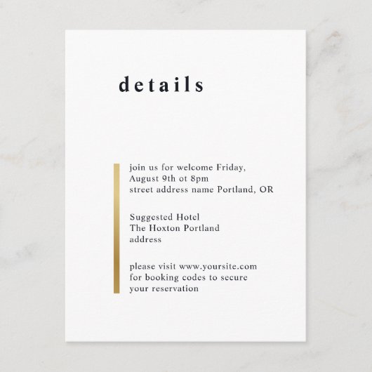 Goudstreep. Moderne elegante simpele trouwdetails Informatiekaartje (Voorkant)