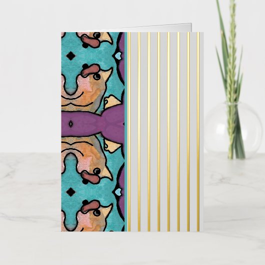 Goudstrepen vogelpatroon folie feestdagenkaart (Voorkant)