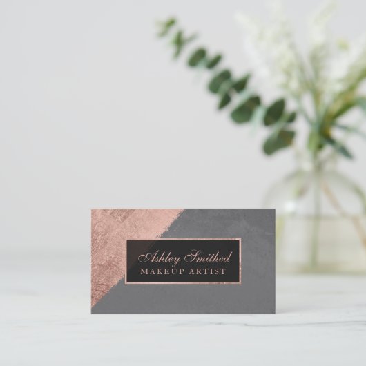 Goudstripe grijze cementmake-up van modern roos visitekaartje (Staand voorkant)