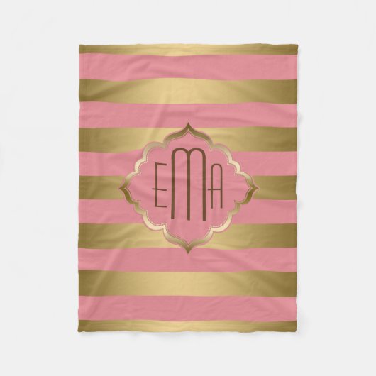 Goudstrips en roze geometrische patronen fleece deken (Voorkant)
