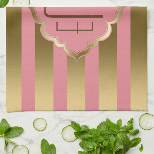 Goudstrips en roze geometrische patronen theedoek (Gevouwen)