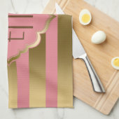 Goudstrips en roze geometrische patronen theedoek (Quarter Fold)