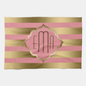 Goudstrips en roze geometrische patronen theedoek (Horizontaal)