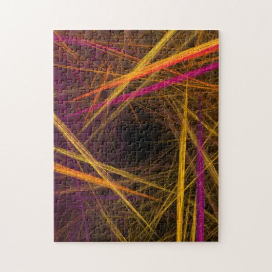 Goudstro met paarse en rode fractale vormgeving legpuzzel (Verticaal)