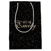 Goudtantaarnglitter en sparkles op zwart medium cadeauzakje (Voorkant)