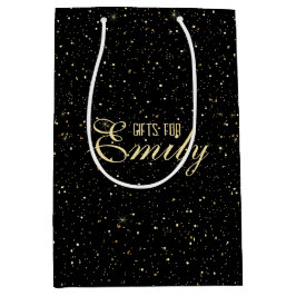 Goudtantaarnglitter en sparkles op zwart medium cadeauzakje