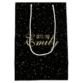 Goudtantaarnglitter en sparkles op zwart medium cadeauzakje (Achterkant)
