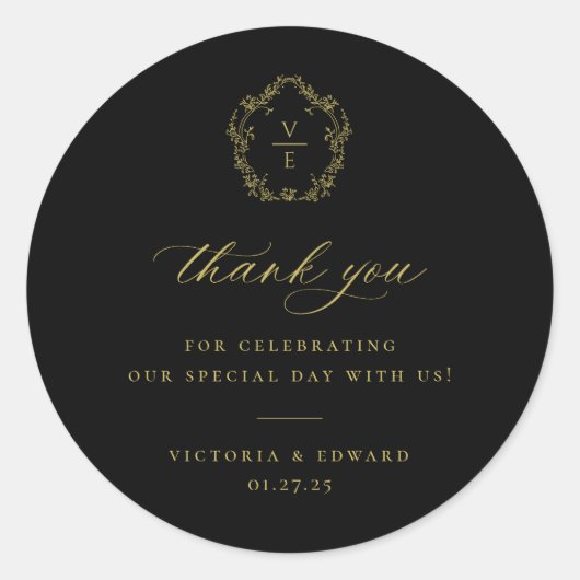  goudtroep Monogram bruiloft Hartelijk dank Ronde Sticker (Voorkant)