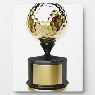 Goudtrofee met golfbal fotoplaat