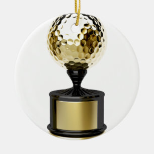 Goudtrofee met golfbal keramisch ornament