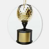 Goudtrofee met golfbal keramisch ornament (Links)