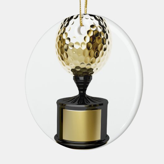 Goudtrofee met golfbal keramisch ornament (Links)
