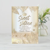 Goudtropische bladeren glitter-vlindertiara kaart (Staand voorkant)