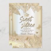 Goudtropische bladeren glitter-vlindertiara kaart (Voorkant / Achterkant)