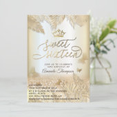 Goudtropische bladeren glitter-vlindertiara kaart (Staand voorkant)