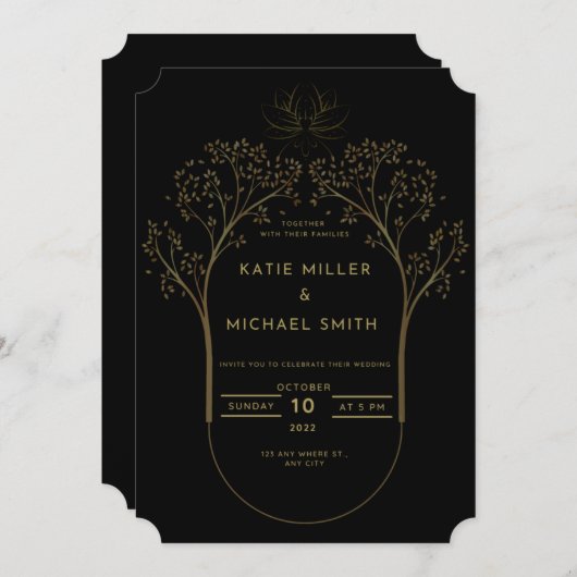 goudtrouwuitnodiging kaart (Voorkant / Achterkant)