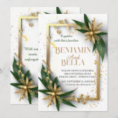 goudtypografie blaassneeuw elegant winterhuwelijk kaart (Voorkant / Achterkant)