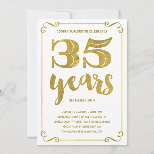 goudtypografie | Faux Folie 35ste verjaardagsfeest Kaart (Voorkant)