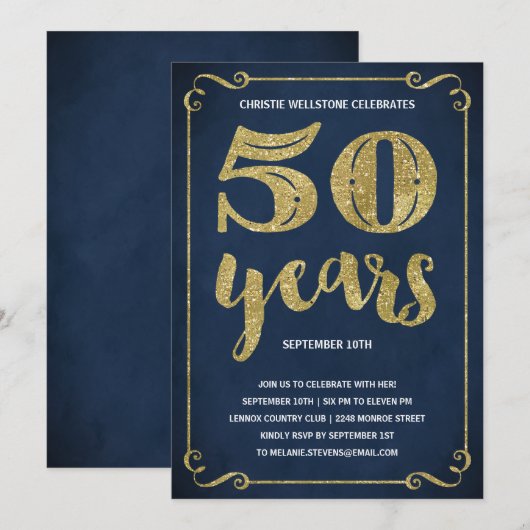 goudtypografie | Faux Folie 50ste verjaardag Kaart (Voorkant / Achterkant)