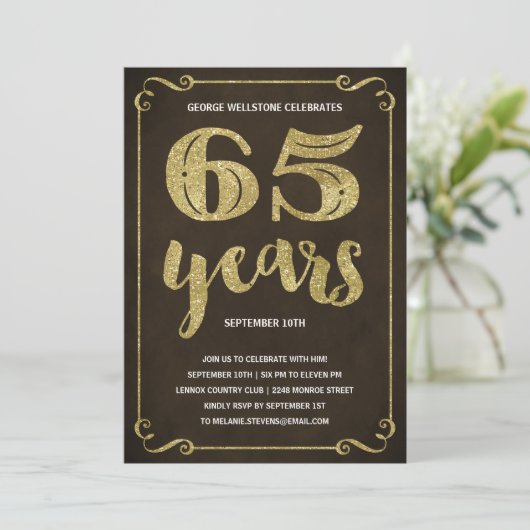 goudtypografie | Faux Folie 65ste verjaardagsfeest Kaart (Staand voorkant)