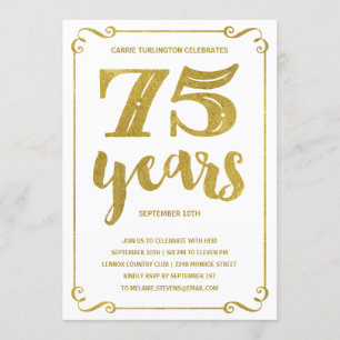 goudtypografie   Faux Folie 75ste verjaardagsfeest Kaart