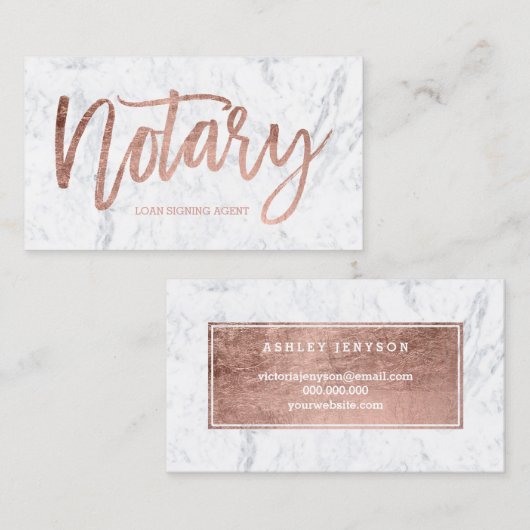 Goudtypografie van het moderne roos met een notari visitekaartje (Voorkant / Achterkant)
