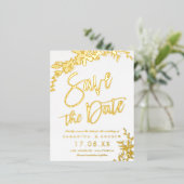 Goudtypografie witte bruiloft met behoud van datum folie uitnodiging briefkaart (Staand Voorkant)