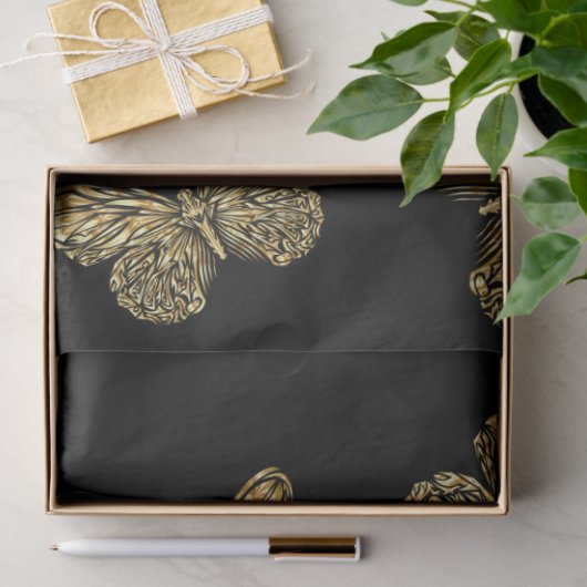 Goudvectorvlinders in zwarte kleur tissuepapier (Geschenk)